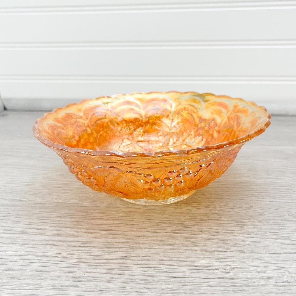 Vintage Marigold Iridescent Depression Glass Bowl – Ornate Orange